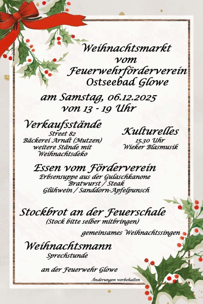 Weihnachtsmarkt FFW Glowe 2025 | Sonne, Strand und Meer