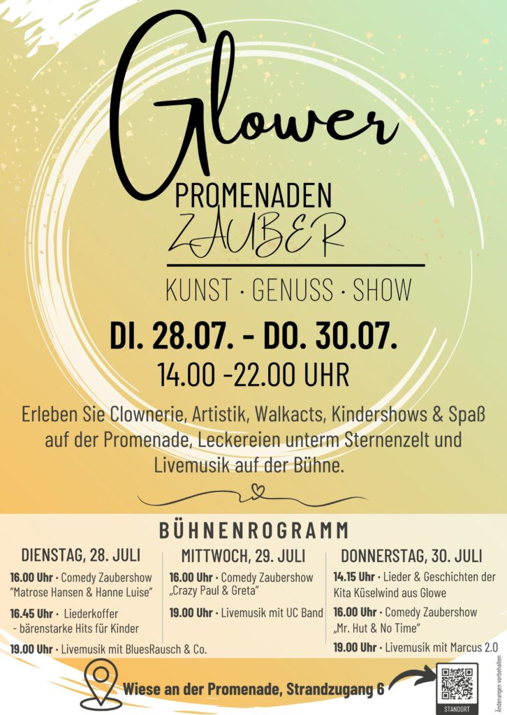 GLOWER PROMENADENZAUBER 1 Glower Promenadenzauber 2026 mit Programm Plakat | Sonne, Strand und Meer